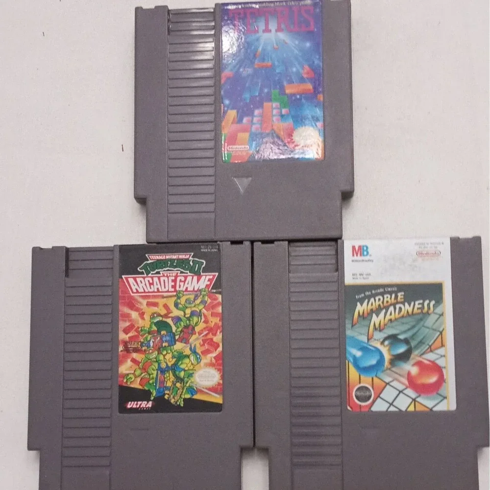 Nintendo NES 3-Game Lot: Tetris, TMNT II The Arcade Game, Marble Madness